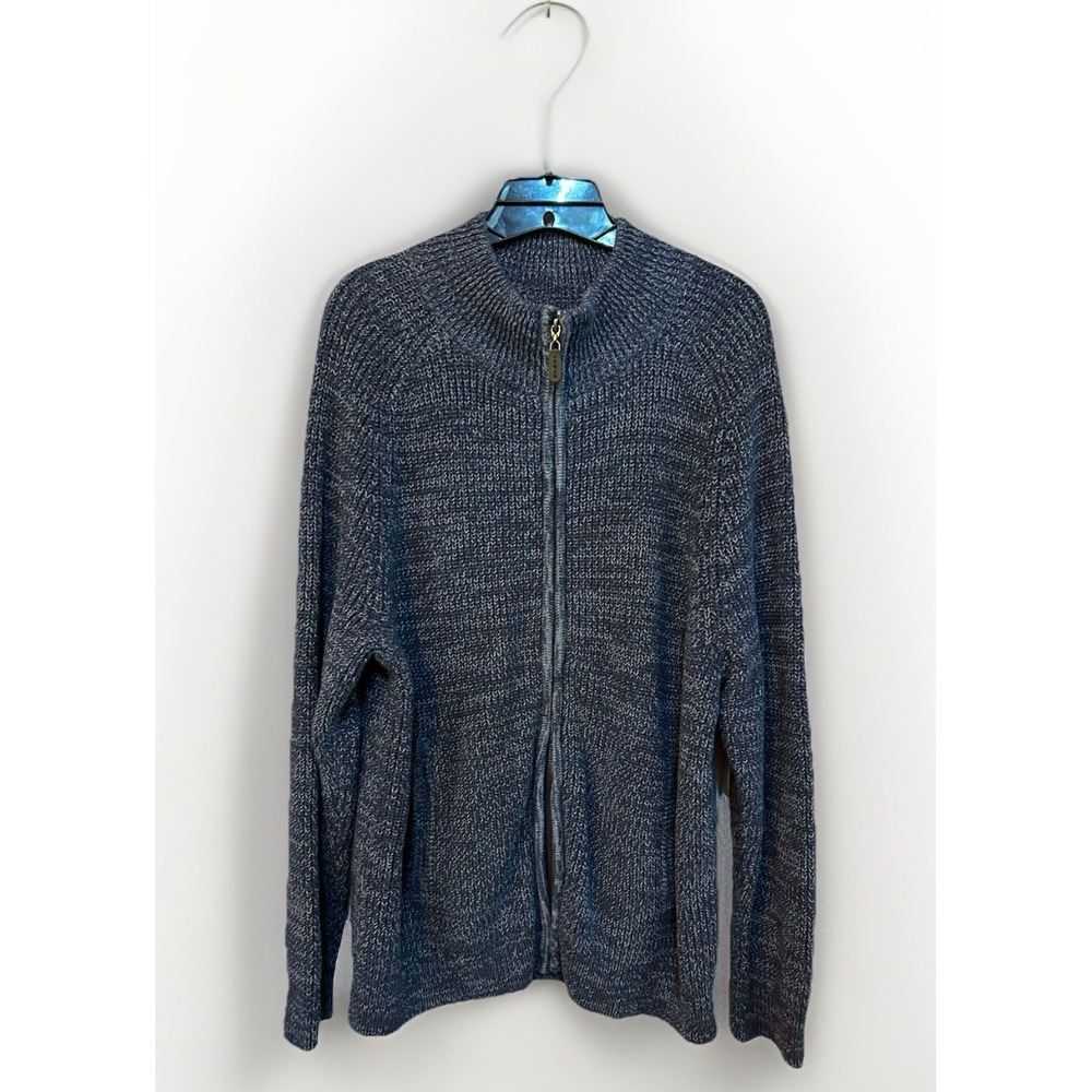 LL Bean Cardigan Mens Large Blue Cotton Full Zip Heavyweight Sweater Preppy